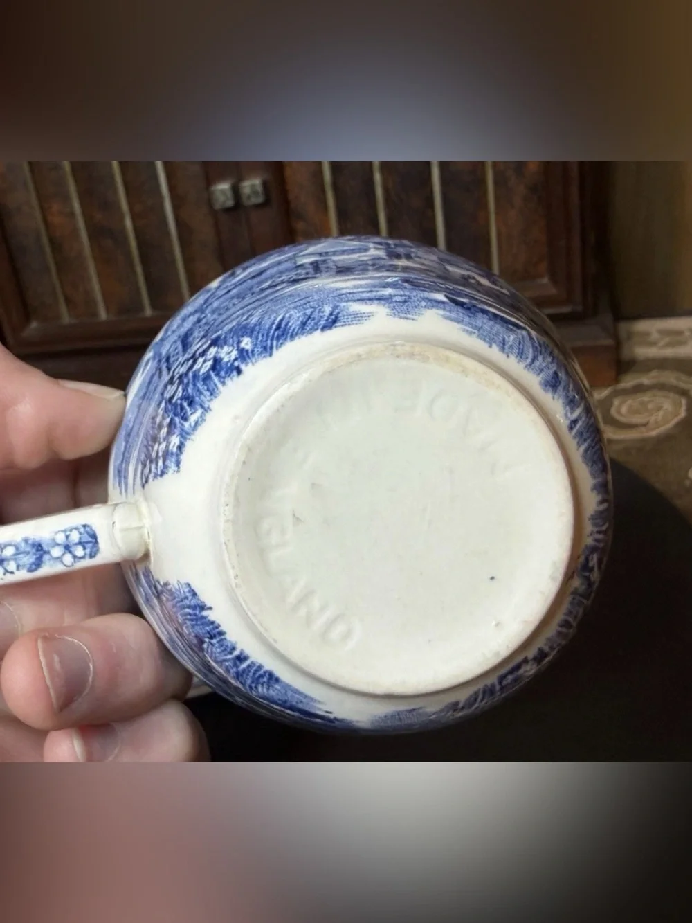 Vintage 1950s Salem English Village Blue Transferware Teacup & Saucer England